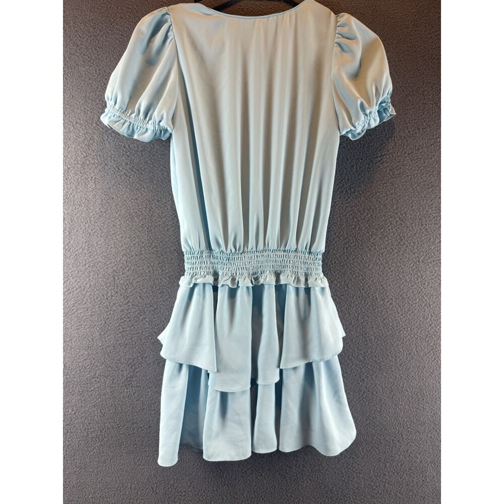 Amanda Uprichard Light Blue Dress XS V Neck Ruffle Smocked Mini Party - Picture 9 of 10